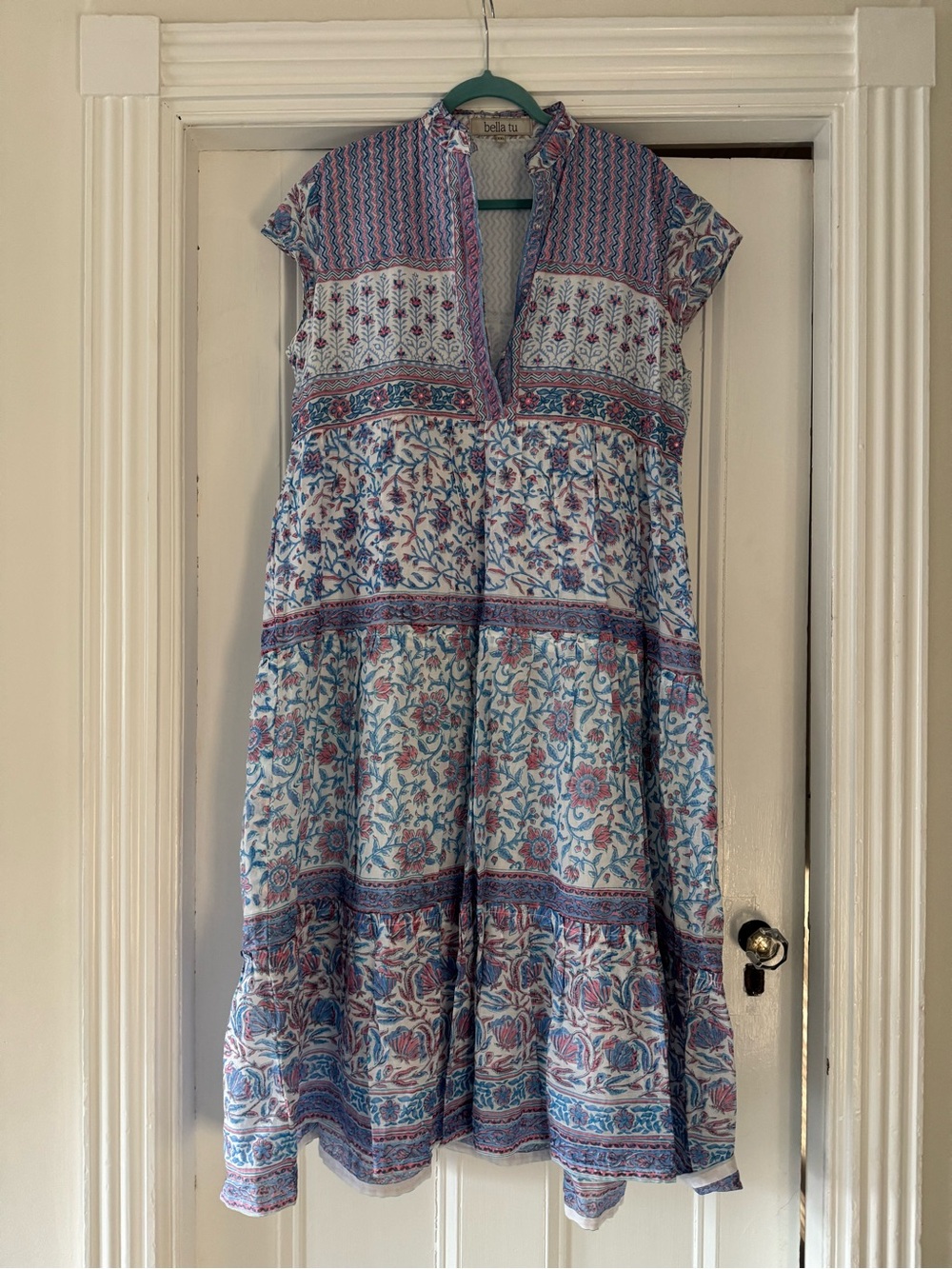 Bella Tu Blue & Pink Floral Tiered Midi Dress xxl
